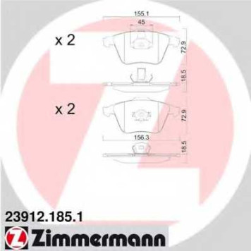 Колодки тормозные дисковые для FORD FOCUS(DA#) / MAZDA 3(BL) / OPEL VECTRA / VOLVO C70, S40(MS), V40, V50(MW) <b>ZIMMERMANN 23912.185.1 / 23801</b>