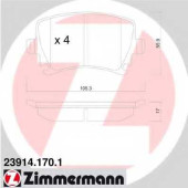 Колодки тормозные дисковые для AUDI A3, A4, A6, TT / SKODA OCTAVIA, SUPERB, YETI / VW CADDY, CC, EOS, GOLF, JETTA, PASSAT, SCIROCCO, TOURAN <b>ZIMMERMANN 23914.170.1 / 23914</b>