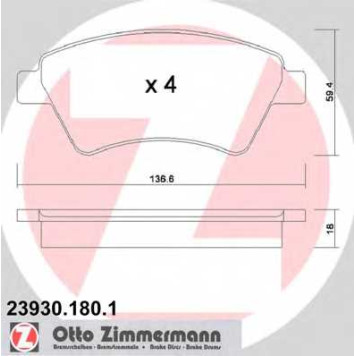 Колодки тормозные дисковые для RENAULT GRAND, KANGOO Express, KANGOO, MEGANE, SCENIC <b>ZIMMERMANN 23930.180.1 / 23930</b>