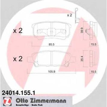 Колодки тормозные дисковые для CHRYSLER SEBRING / JEEP COMPASS, PATRIOT / MITSUBISHI LANCER, OUTLANDER <b>ZIMMERMANN 24014.155.1 / 24014</b>