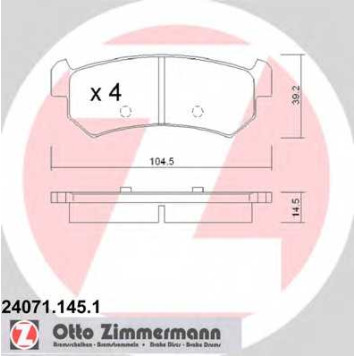 Колодки тормозные дисковые для CHEVROLET LACETTI(J200), NUBIRA / DAEWOO LACETTI(KLAN), NUBIRA(KLAJ,KLAN) <b>ZIMMERMANN 24071.145.1 / 24071</b>