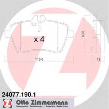 Колодки тормозные дисковые для MERCEDES A(W169), B(W245) <b>ZIMMERMANN 24077.190.1 / 24077</b>
