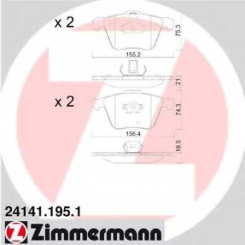 Колодки тормозные дисковые для VOLVO XC70 CROSS COUNTRY, XC90 <b>ZIMMERMANN 24141.195.1 / 23680</b>