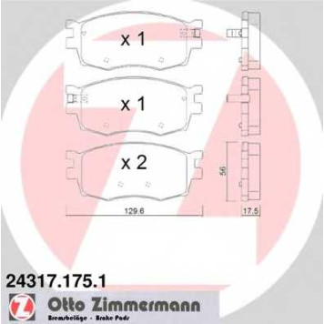 Колодки тормозные дисковые для HYUNDAI ACCENT(MC), i20(PB,PBT) / KIA RIO(JB) <b>ZIMMERMANN 24317.175.1 / 24317</b>