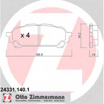 Колодки тормозные дисковые для SUBARU IMPREZA(GD,GG) <b>ZIMMERMANN 24331.140.1 / 24331</b>