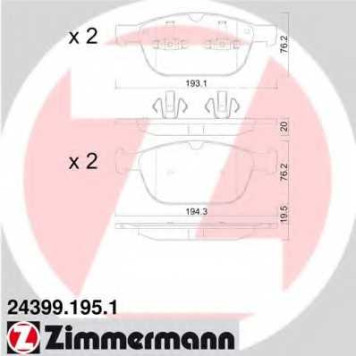 Колодки тормозные дисковые для VOLVO XC60, XC90 <b>ZIMMERMANN 24399.195.1 / 24399</b>