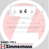 Колодки тормозные дисковые для AUDI A6, Q3 / VW CC, PASSAT, SHARAN, TIGUAN <b>ZIMMERMANN 24483.170.1 / 24483</b>
