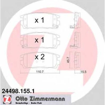 Колодки тормозные дисковые для CHEVROLET CAPTIVA(C100,C140) / OPEL ANTARA <b>ZIMMERMANN 24498.155.1 / 24498</b>