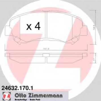 Колодки тормозные дисковые для NISSAN QASHQAI(J10,JJ10), X-TRAIL(T31) / SUZUKI KIZASHI(FR) <b>ZIMMERMANN 24632.170.1 / 24632</b>