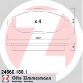 Колодки тормозные дисковые для PEUGEOT 3008, 308(4A#,4C#) <b>ZIMMERMANN 24660.180.1 / 24660</b>
