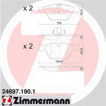 Колодки тормозные дисковые для BMW 5(F10,F11,F18), 6(F13) <b>ZIMMERMANN 24697.190.1 / 23794</b>