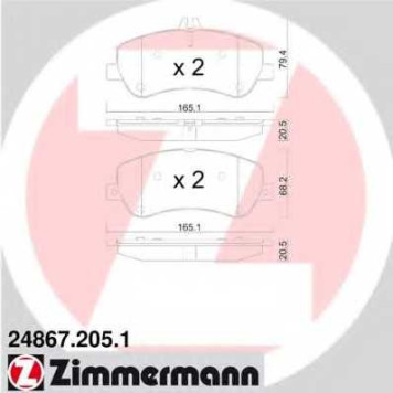 Колодки тормозные дисковые для MERCEDES GLK(X204) <b>ZIMMERMANN 24867.205.1 / 24867</b>