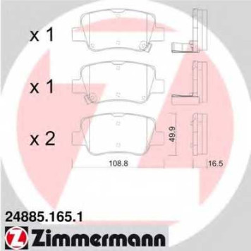 Колодки тормозные дисковые для TOYOTA AVENSIS(ADT27,ZRT27) <b>ZIMMERMANN 24885.165.1 / 24946</b>