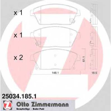 Колодки тормозные дисковые для CHEVROLET CRUZE, ORLANDO, TRACKER / OPEL AMPERA, ASTRA GTC J, ASTRA, MOKKA, ZAFIRA <b>ZIMMERMANN 25034.185.1 / 25034</b>