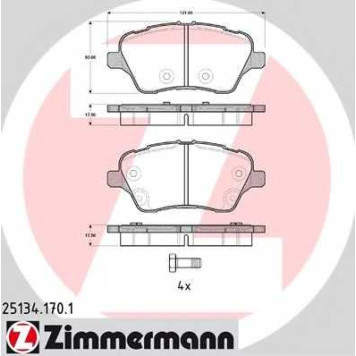 Колодки тормозные дисковые для FORD B-MAX(JK), FIESTA <b>ZIMMERMANN 25134.170.1 / 25134</b>