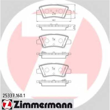 Колодки тормозные дисковые для HYUNDAI ACCENT, ELANTRA, GRANDEUR, i40 CW, i40, VELOSTER / KIA CARENS, RIO, SOUL <b>ZIMMERMANN 25337.160.1 / 25337</b>