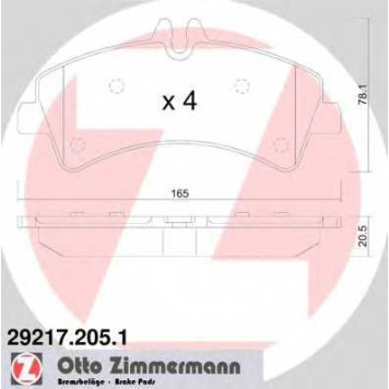 Колодки тормозные дисковые для MERCEDES SPRINTER(906) / VW CRAFTER(2E#,2F#) <b>ZIMMERMANN 29217.205.1 / 29217</b>
